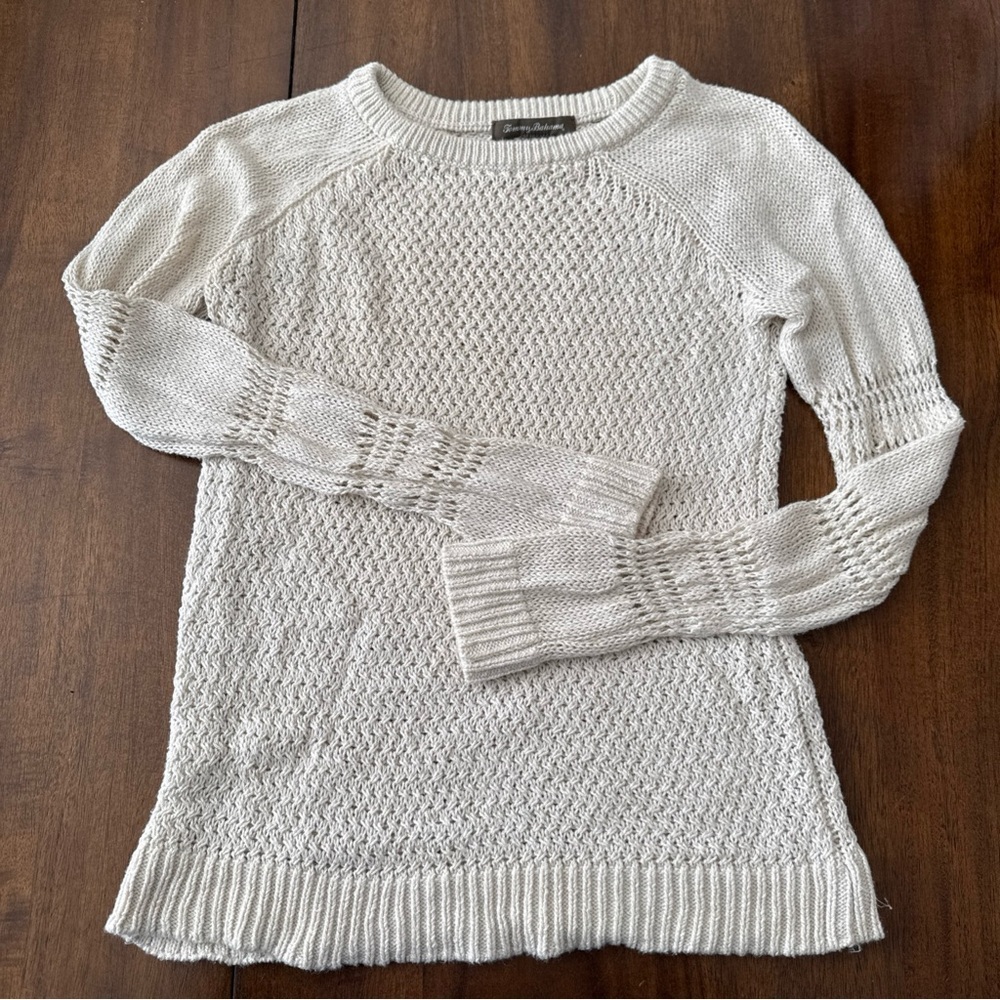 Tommy Bahama Lightweight Open Mixed Knit Long Sleeve Tan Sweater Womens XS